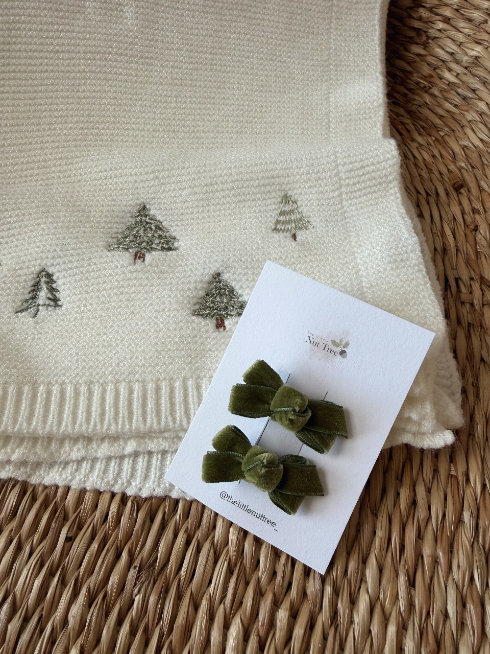 VELVET PETIT BOW SET - FERN GREEN