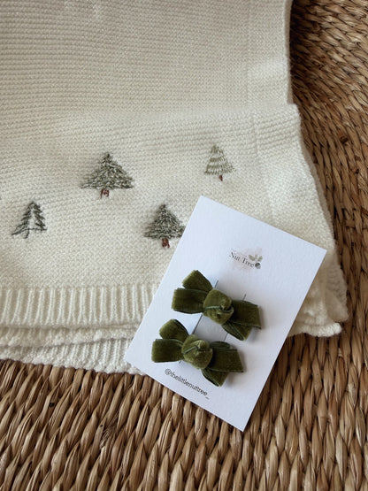 VELVET PETIT BOW SET - FERN GREEN