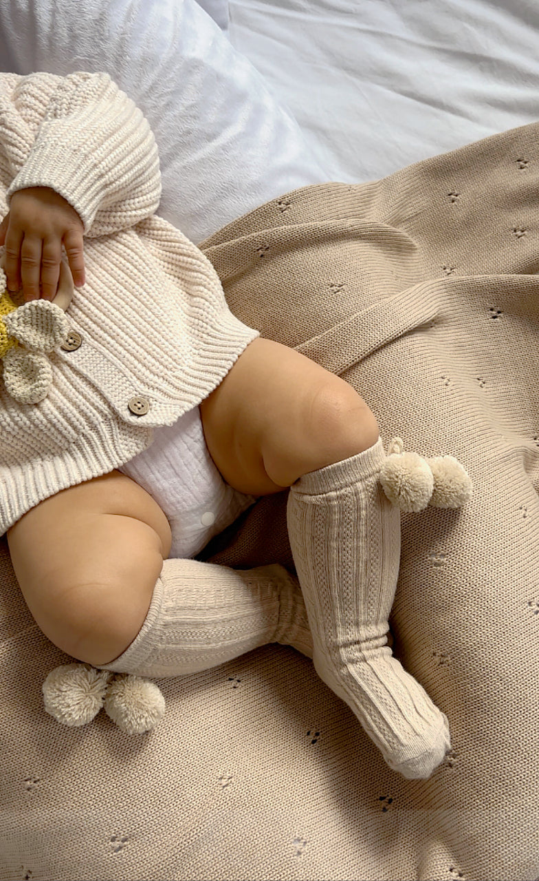 Soft Knit Pointelle Blanket - Mocha/Cream image 4