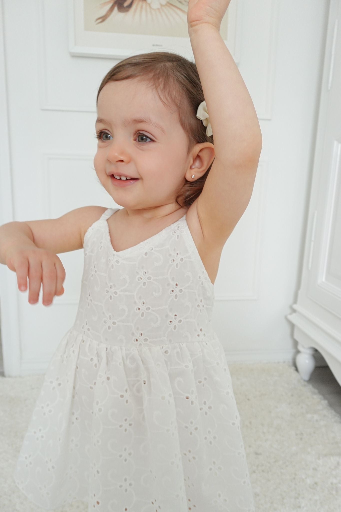 White Broderie Cotton Skirted Romper image 9