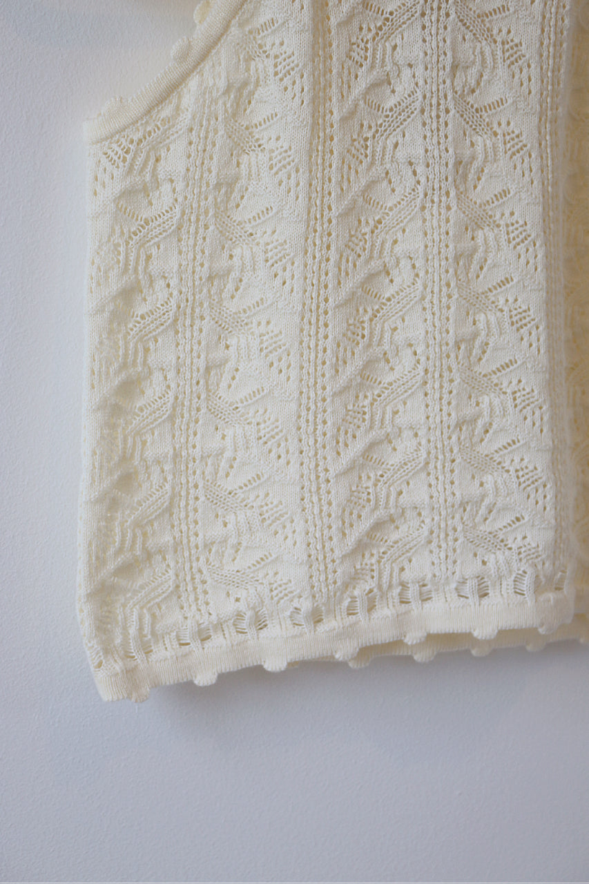 Cream Fine Knit Pointelle Strap Top image 3