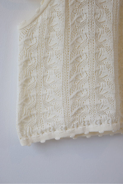 Cream Fine Knit Pointelle Strap Top image 3