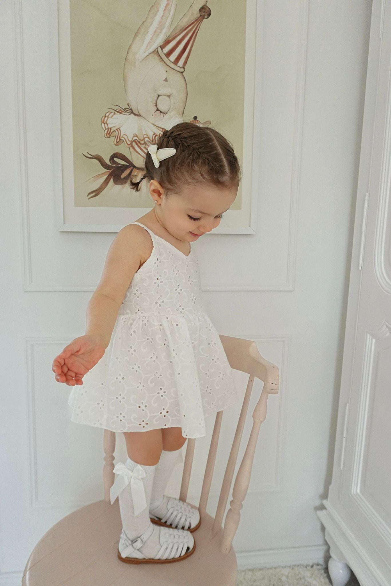 White Broderie Cotton Skirted Romper image 0