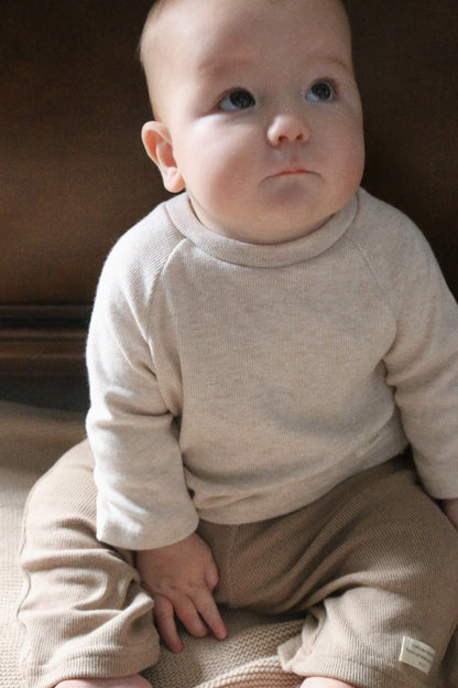 ULTRA SOFT KNIT RIBBED LOUNGE TOP - OATMEAL