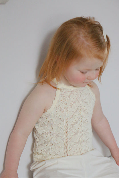 Cream Fine Knit Pointelle Strap Top image 1