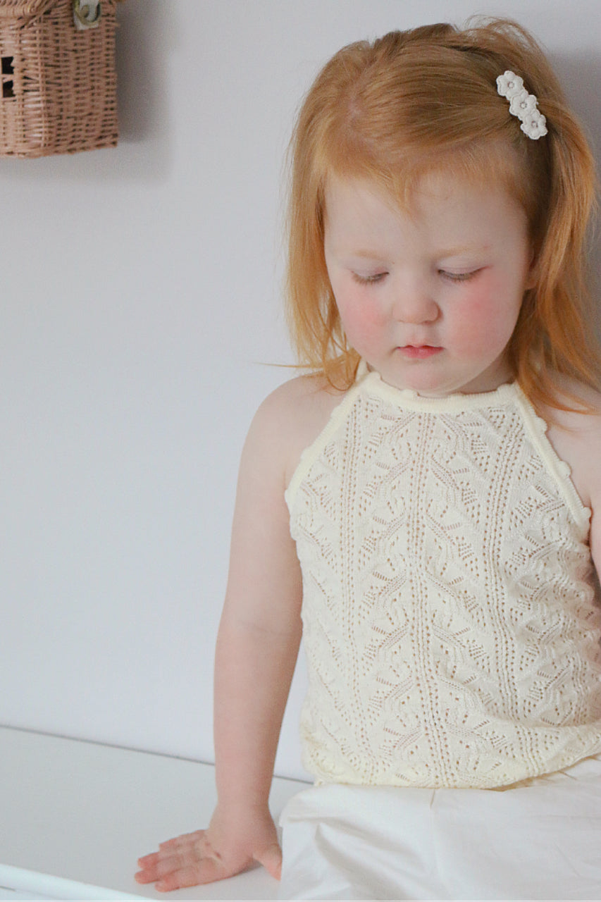 Cream Fine Knit Pointelle Strap Top image 0