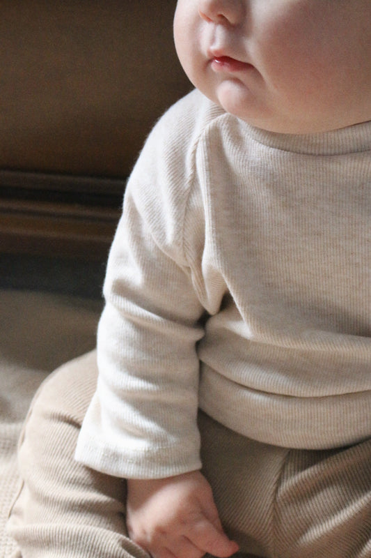 ULTRA SOFT KNIT RIBBED LOUNGE TOP - OATMEAL