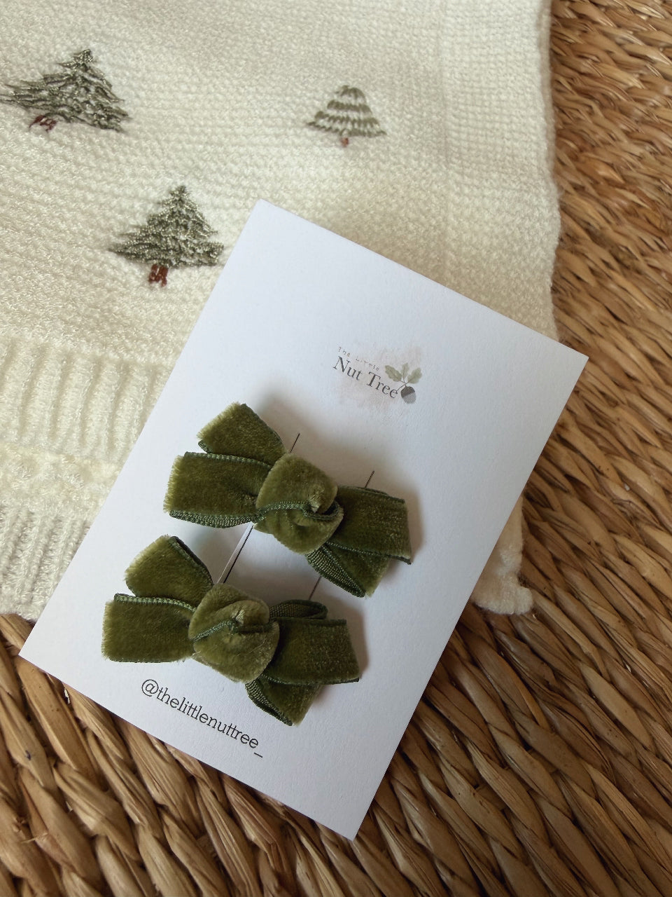 VELVET PETIT BOW SET - FERN GREEN