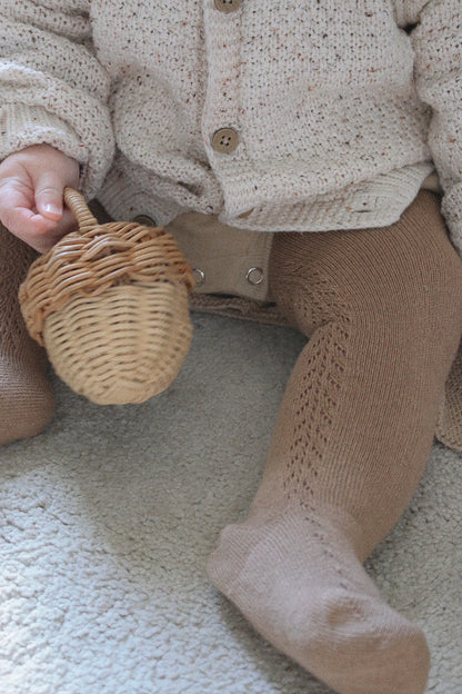 COTTON BLEND SIDE OPENWORK TIGHTS - MOCHA