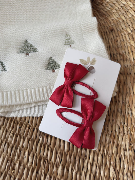 SATIN BOW PIGTAIL SET - BERRY BLISS