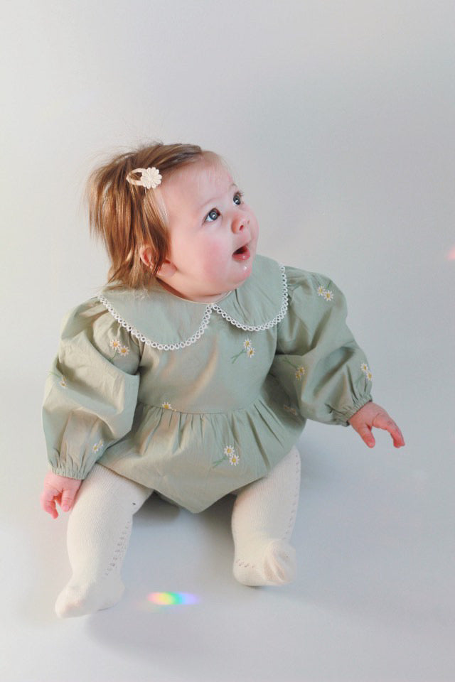 DAISY SAGE FLORAL EMBRIODERY ROMPER