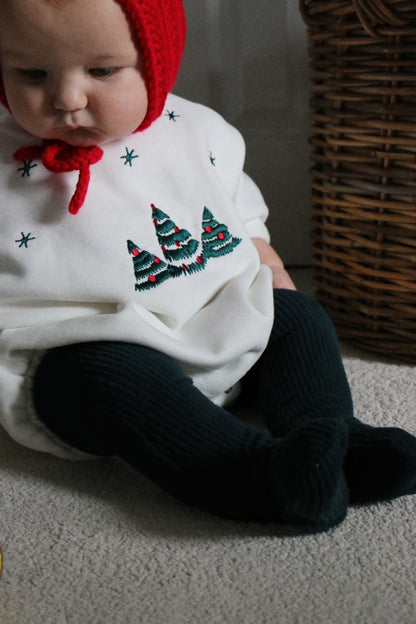 CHRISTMAS EMBROIDERED JERSEY PLUSH SNOW ROMPER