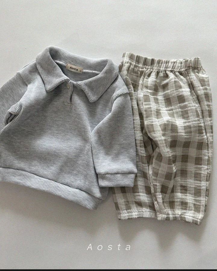 GINGHAM MUSLIN COTTON LOOSE TROUSERS