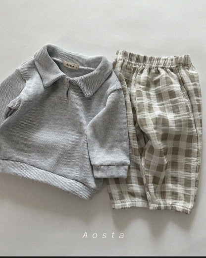 GINGHAM MUSLIN COTTON LOOSE TROUSERS