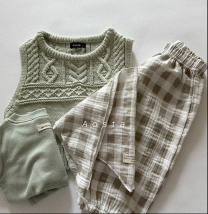 GINGHAM MUSLIN COTTON LOOSE TROUSERS