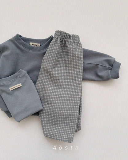 BLUE & CREAM GINGHAM COTTON LOOSE TROUSERS