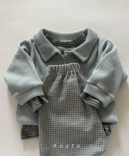 BLUE & CREAM GINGHAM COTTON LOOSE TROUSERS