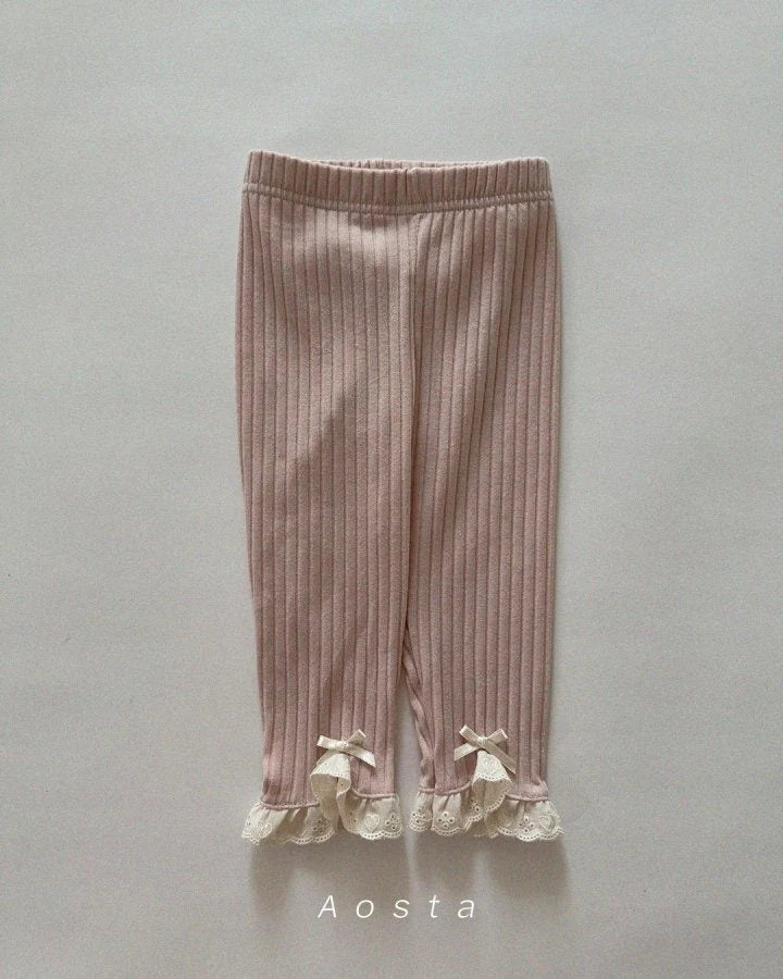 ROSE RIBBED COTTON BRODEDRIE TRIM LEGGINGS