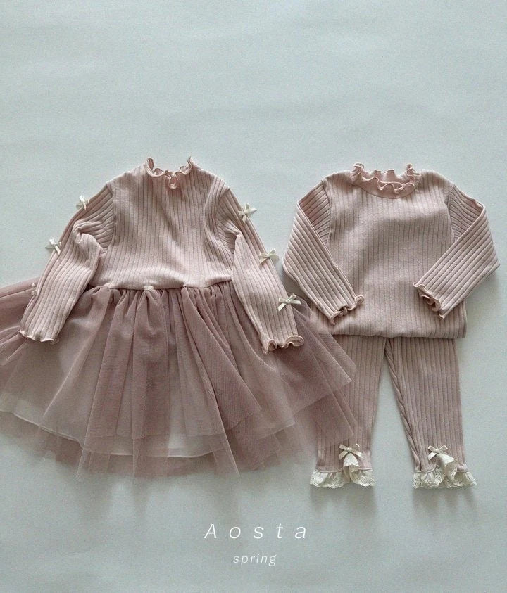 PINK RIBBED COTTON FRILLED NECK TOP