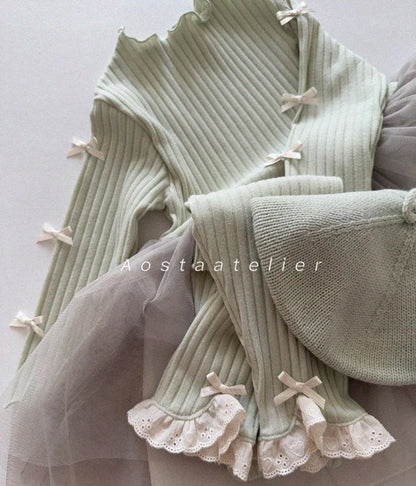 SAGE RIBBED COTTON BRODEDRIE TRIM LEGGINGS