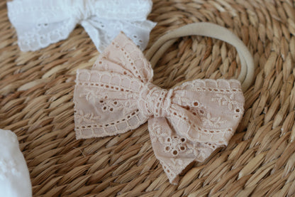 BRODERIE HEADBAND BOW S- 2 COLOURS