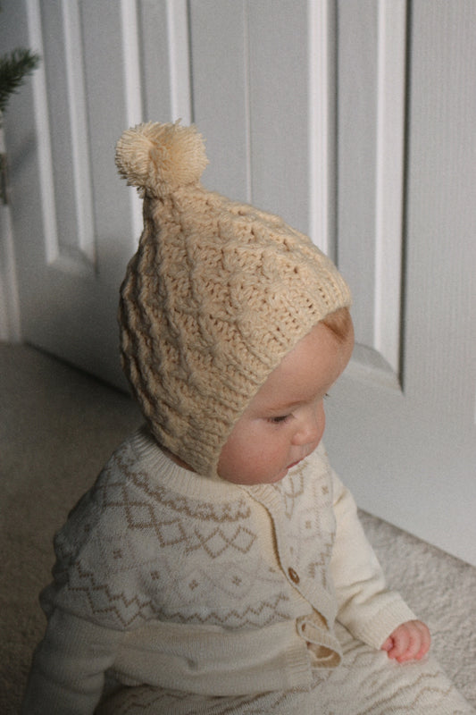 CREAM ULTRA SOFT KNITTED PIXIE BONNET