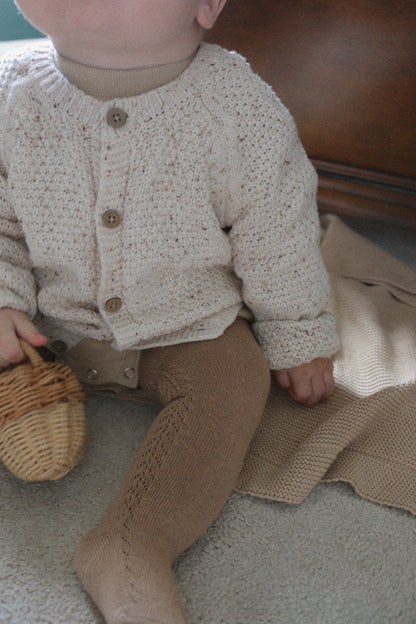 COTTON BLEND SIDE OPENWORK TIGHTS - MOCHA