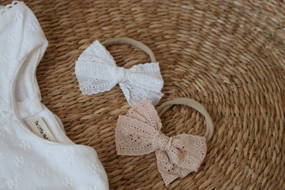 BRODERIE HEADBAND BOW S- 2 COLOURS