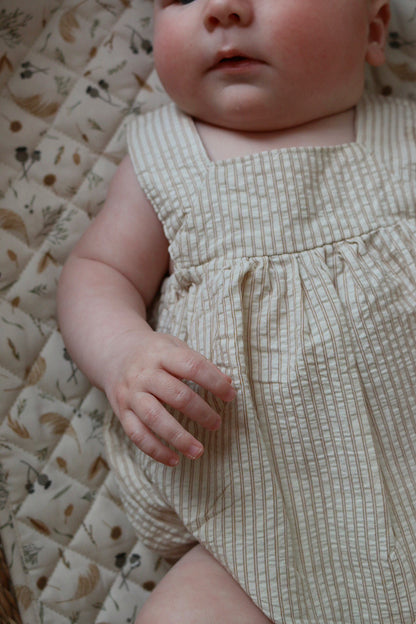 NEUTRAL STRIPE COTTON ROMPER - CARAMEL