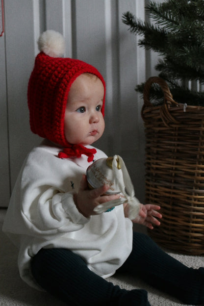 CHRISTMAS EMBROIDERED JERSEY PLUSH SNOW ROMPER