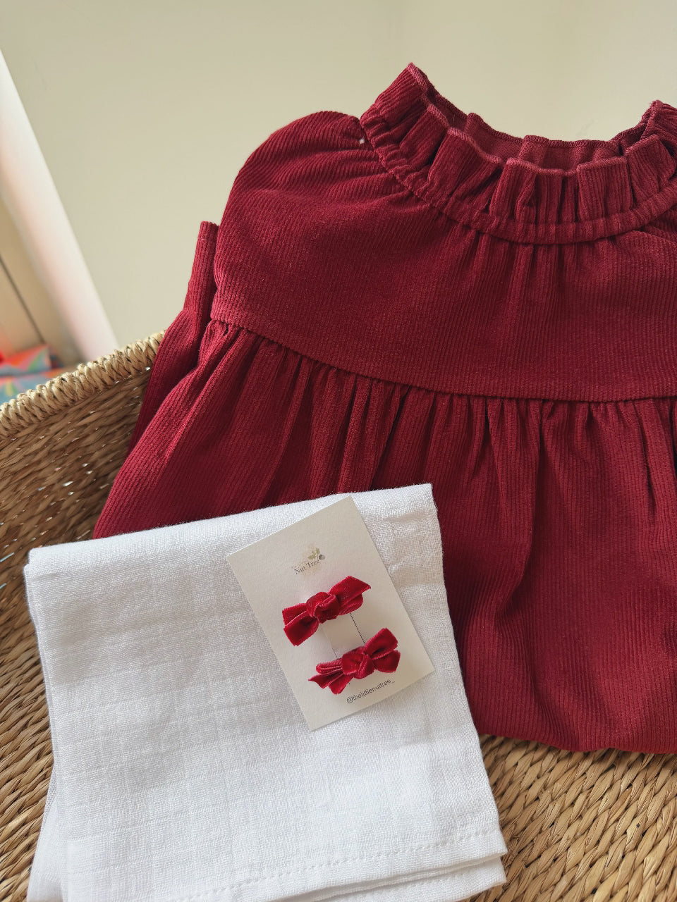 VELVET PETIT BOW SET - BERRY KISS