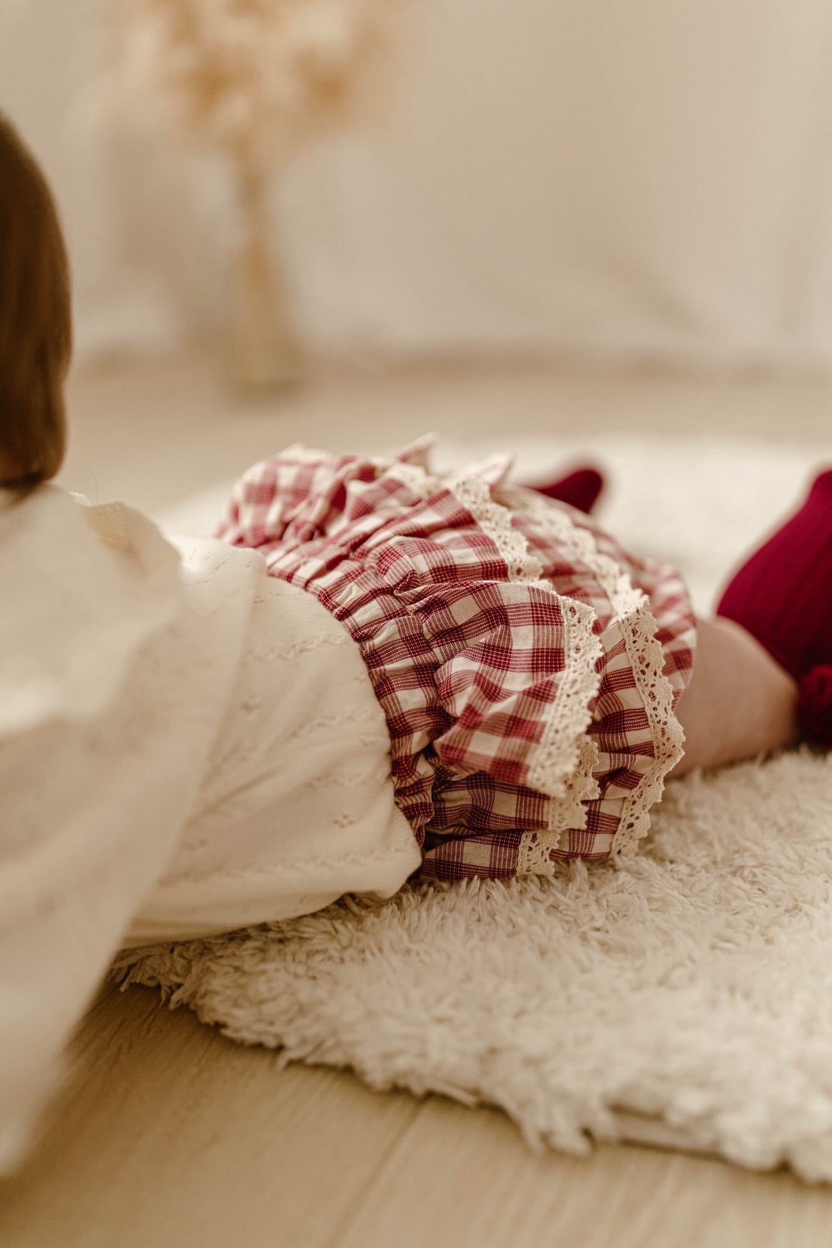 RED CREAM COTTON FRILLED BLOOMERS