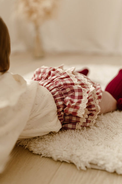 RED CREAM COTTON FRILLED BLOOMERS
