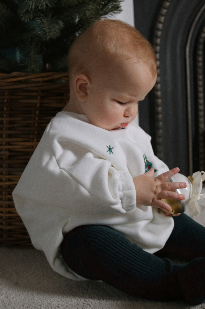 CHRISTMAS EMBROIDERED JERSEY PLUSH SNOW ROMPER