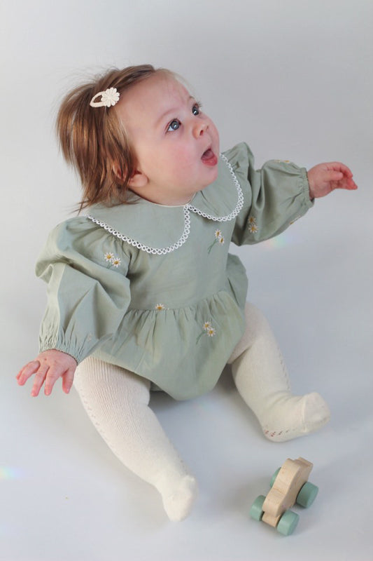 DAISY SAGE FLORAL EMBRIODERY ROMPER