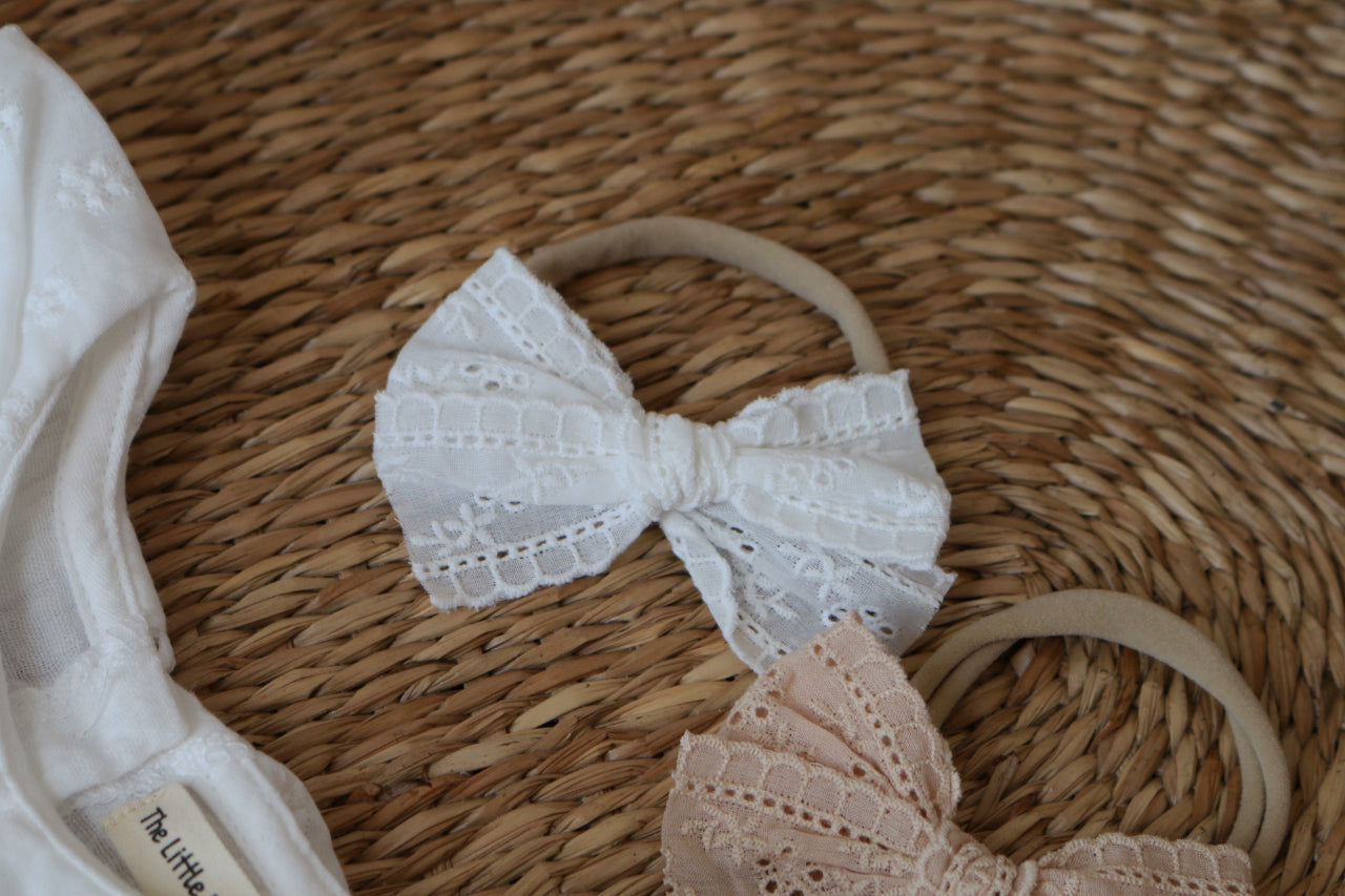 BRODERIE HEADBAND BOW S- 2 COLOURS