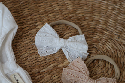 BRODERIE HEADBAND BOW S- 2 COLOURS