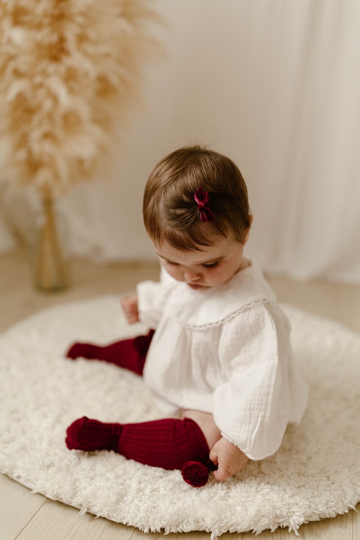 POM POM COTTON KNEE SOCKS - BERRY