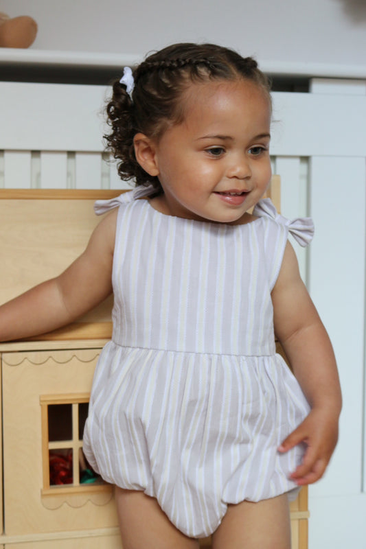 LAVENDER BOW STRIPE ROMPER