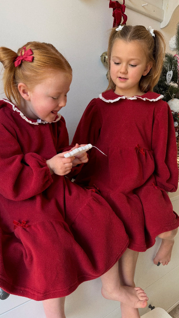 HOLLY BERRY FLEECE TIERED DRESS