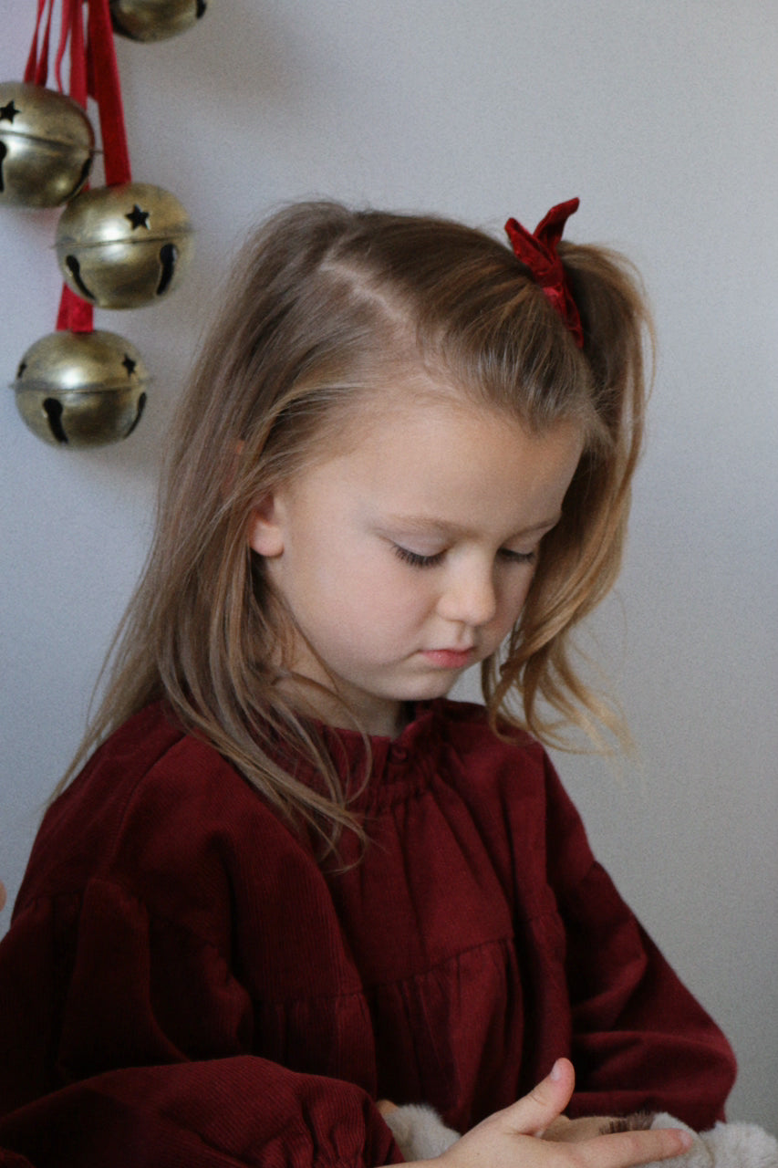 WINTER BERRY SMOCK NEEDLECORD DRESS