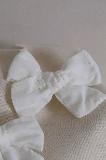 BRODERIE PIGTAIL BOW SET - WHITE/ROSE