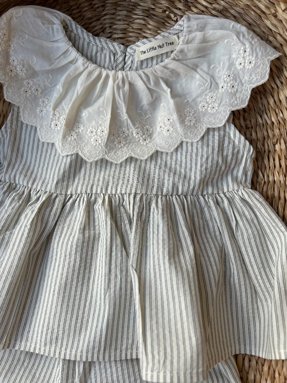 NEUTRAL STRIPE CO-ORD WITH FRILLED COLLAR