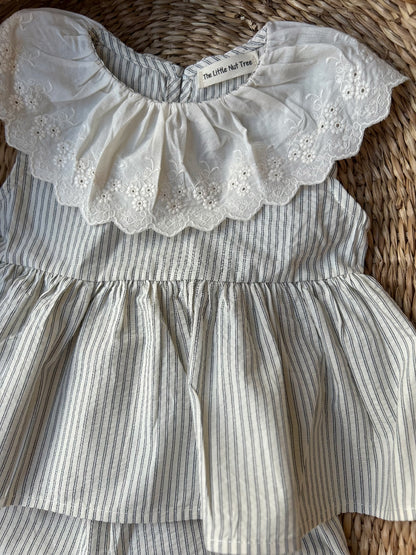 NEUTRAL STRIPE CO-ORD WITH FRILLED COLLAR