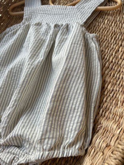 NEUTRAL STRIPE COTTON ROMPER - BLUE
