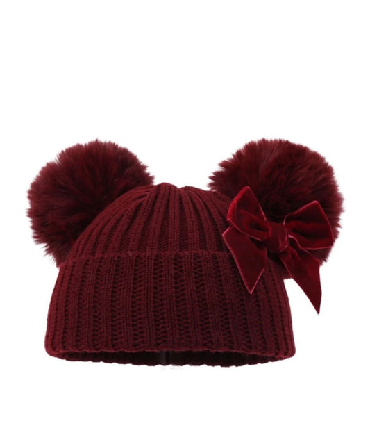 SOFT KNIT POM POM HAT - BERRY