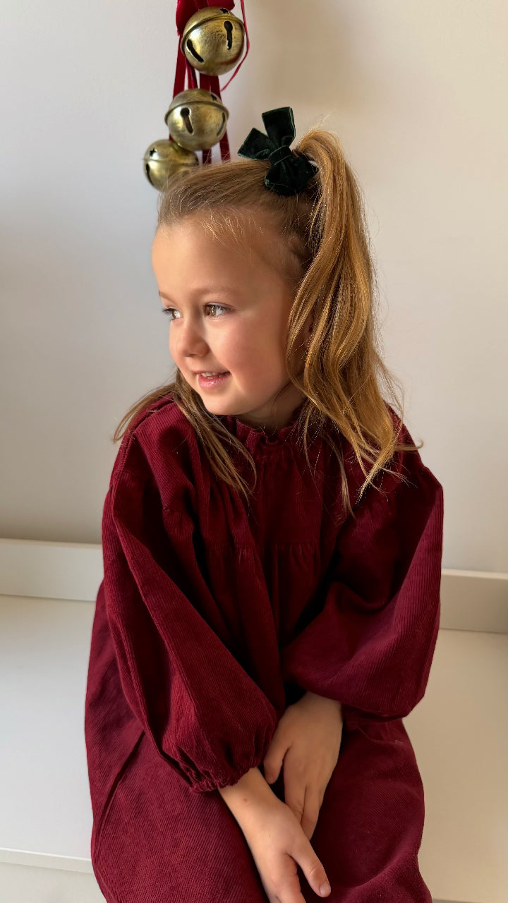 WINTER BERRY SMOCK NEEDLECORD DRESS