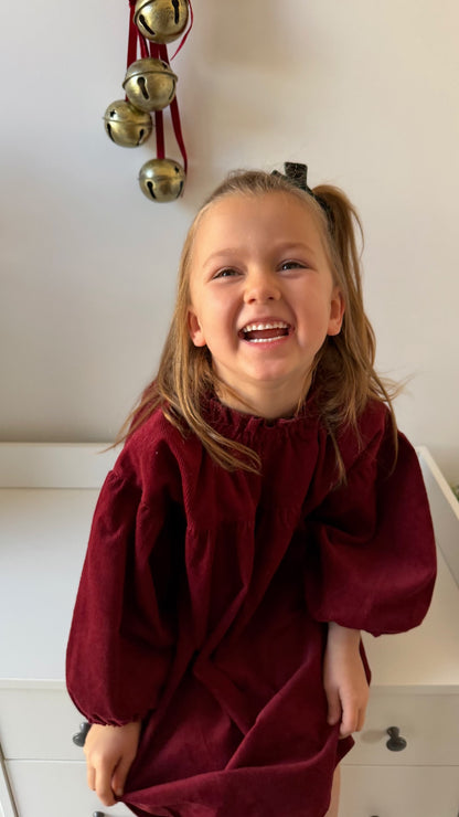 WINTER BERRY SMOCK NEEDLECORD DRESS