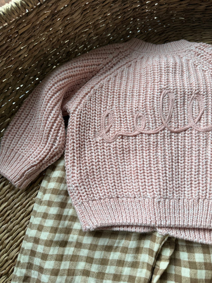 'HELLO' ULTRA SOFT ROSE COTTON CARDIGAN