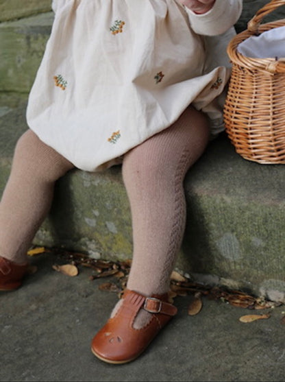 COTTON BLEND SIDE OPENWORK TIGHTS - BISCUIT